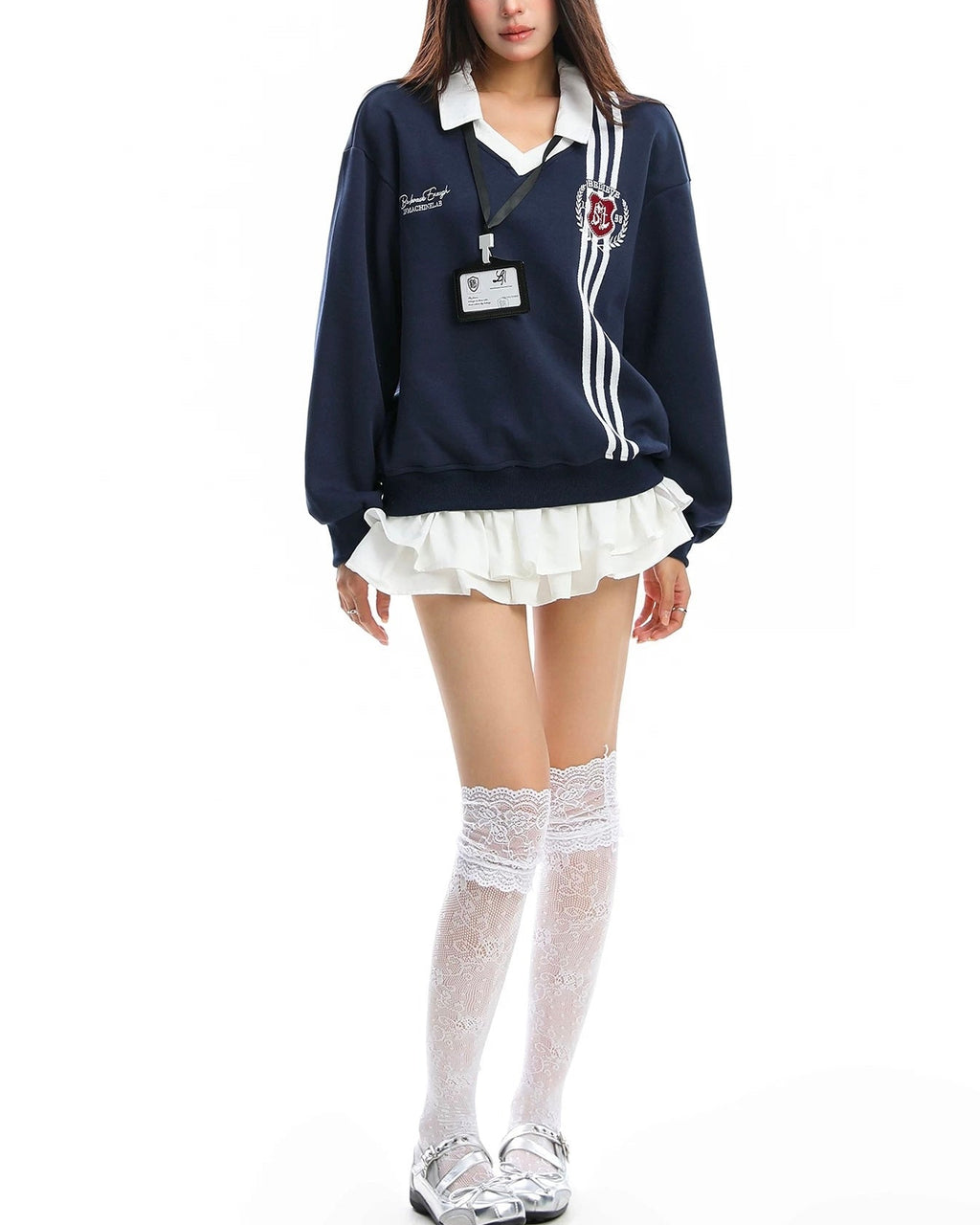 Fake two-piece college style sweatshirt