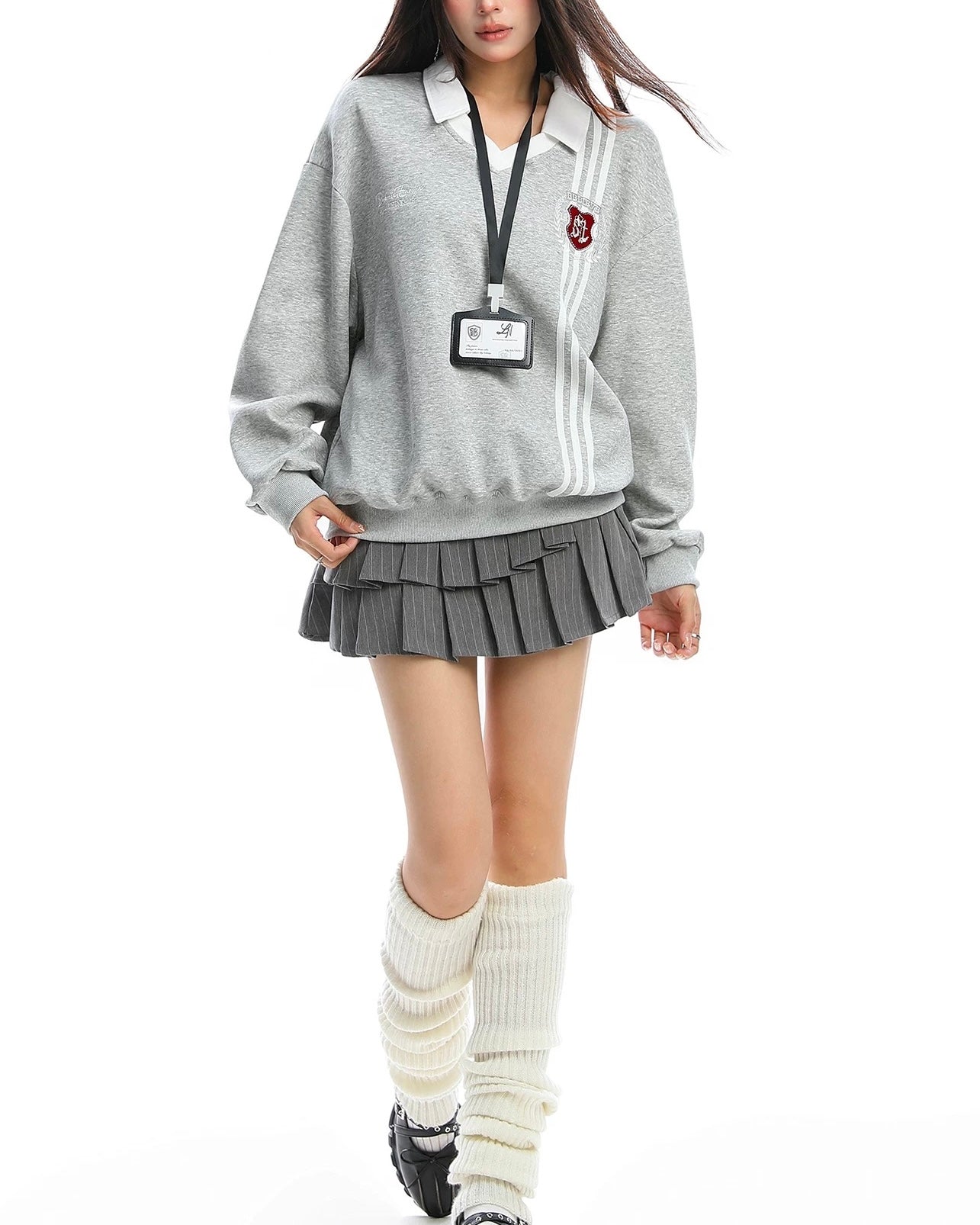 Fake two-piece college style sweatshirt
