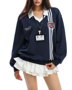 Fake two-piece college style sweatshirt
