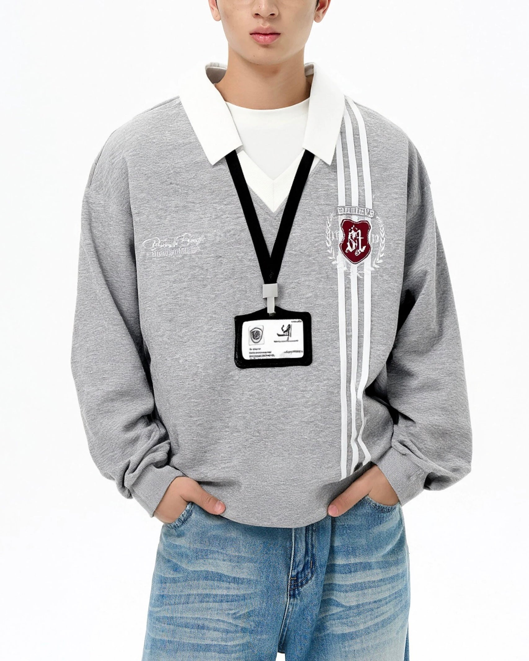 Fake two-piece college style sweatshirt