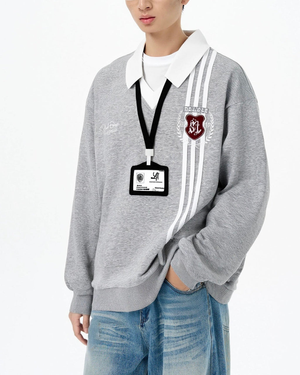 Fake two-piece college style sweatshirt