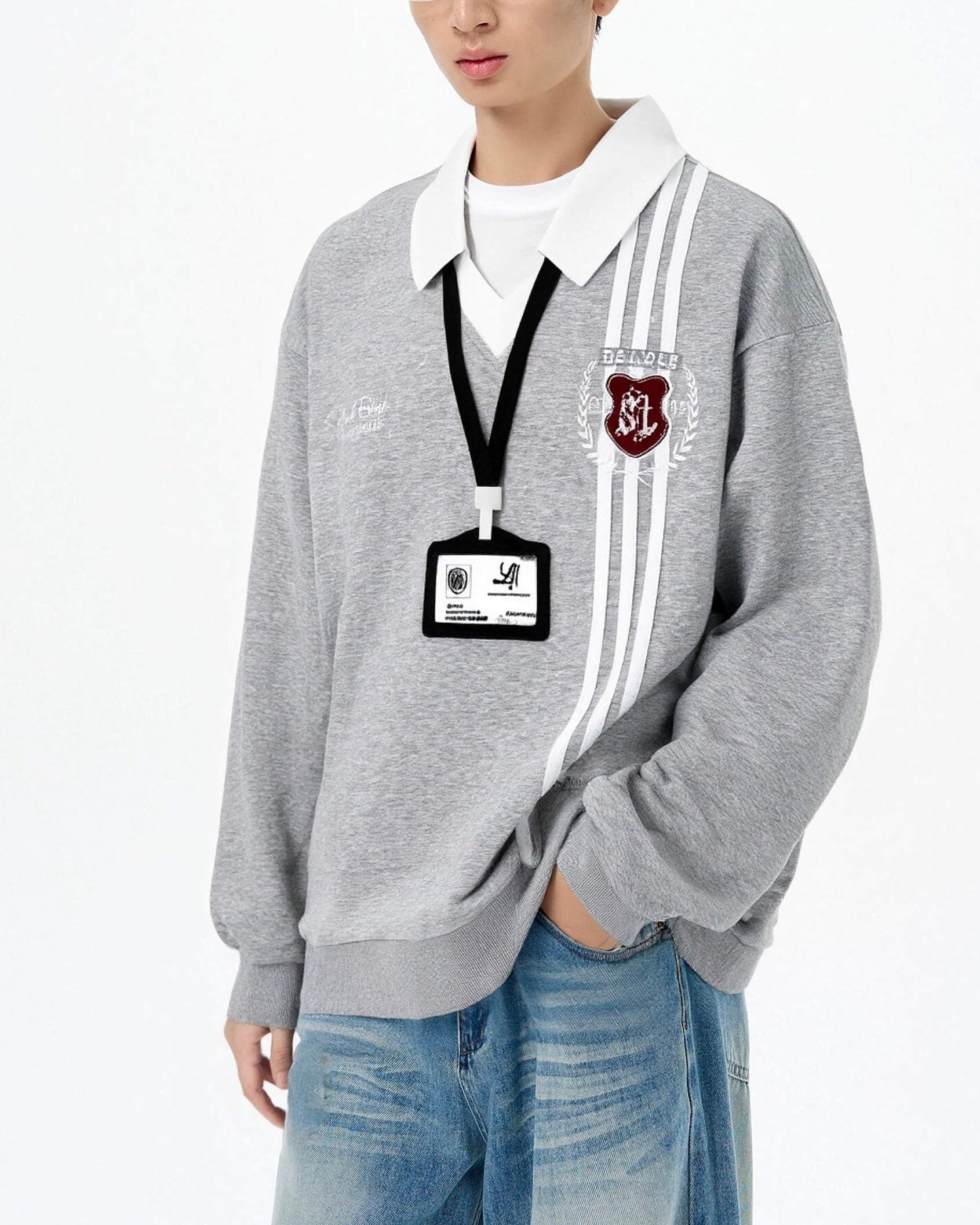 Fake two-piece college style sweatshirt