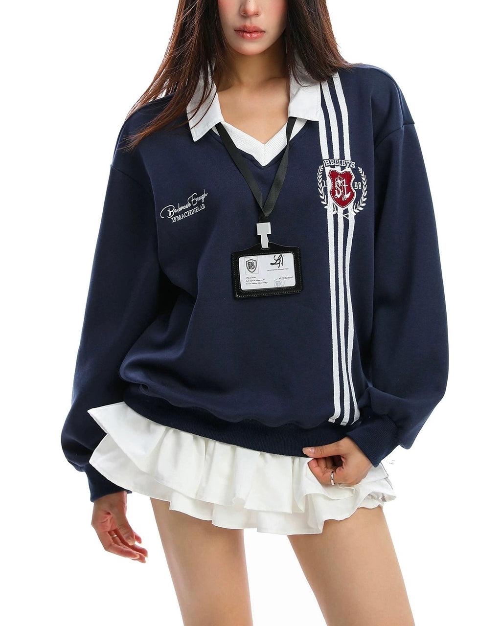 Fake two-piece college style sweatshirt