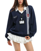 Fake two-piece college style sweatshirt