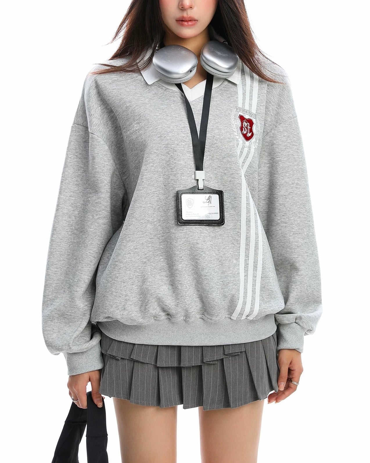 Fake two-piece college style sweatshirt