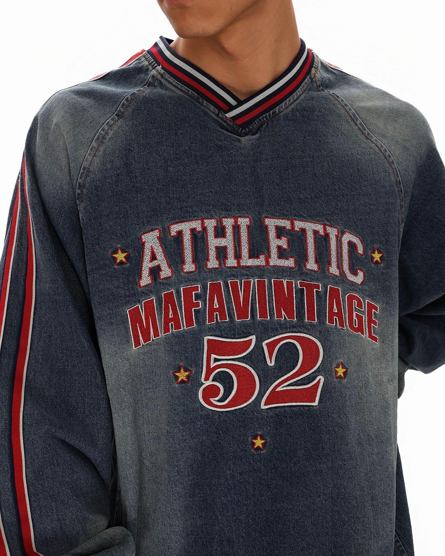 Vintage washed embroidered denim sweatshirt