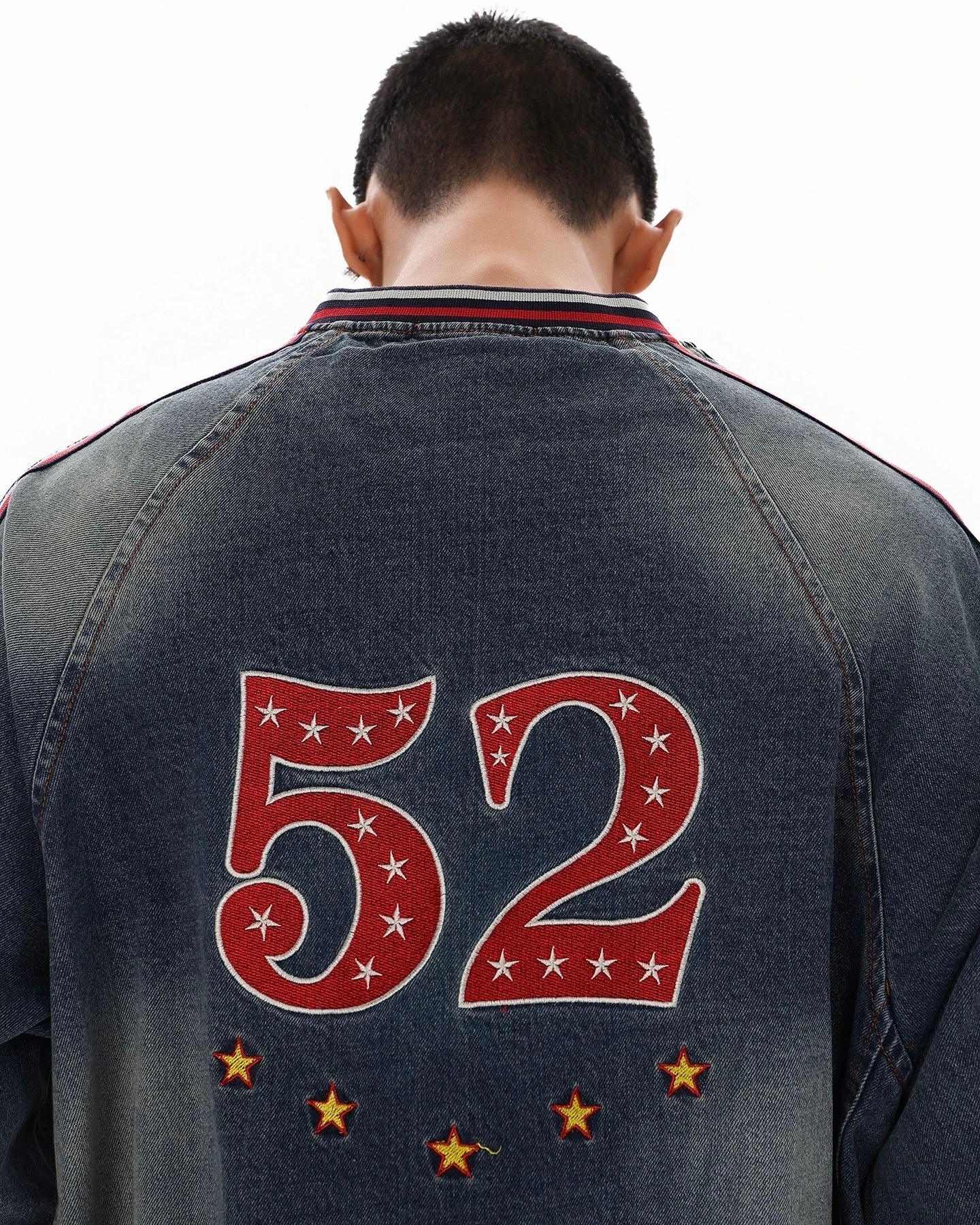 Vintage washed embroidered denim sweatshirt