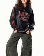 Vintage washed embroidered denim sweatshirt