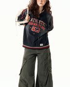 Vintage washed embroidered denim sweatshirt