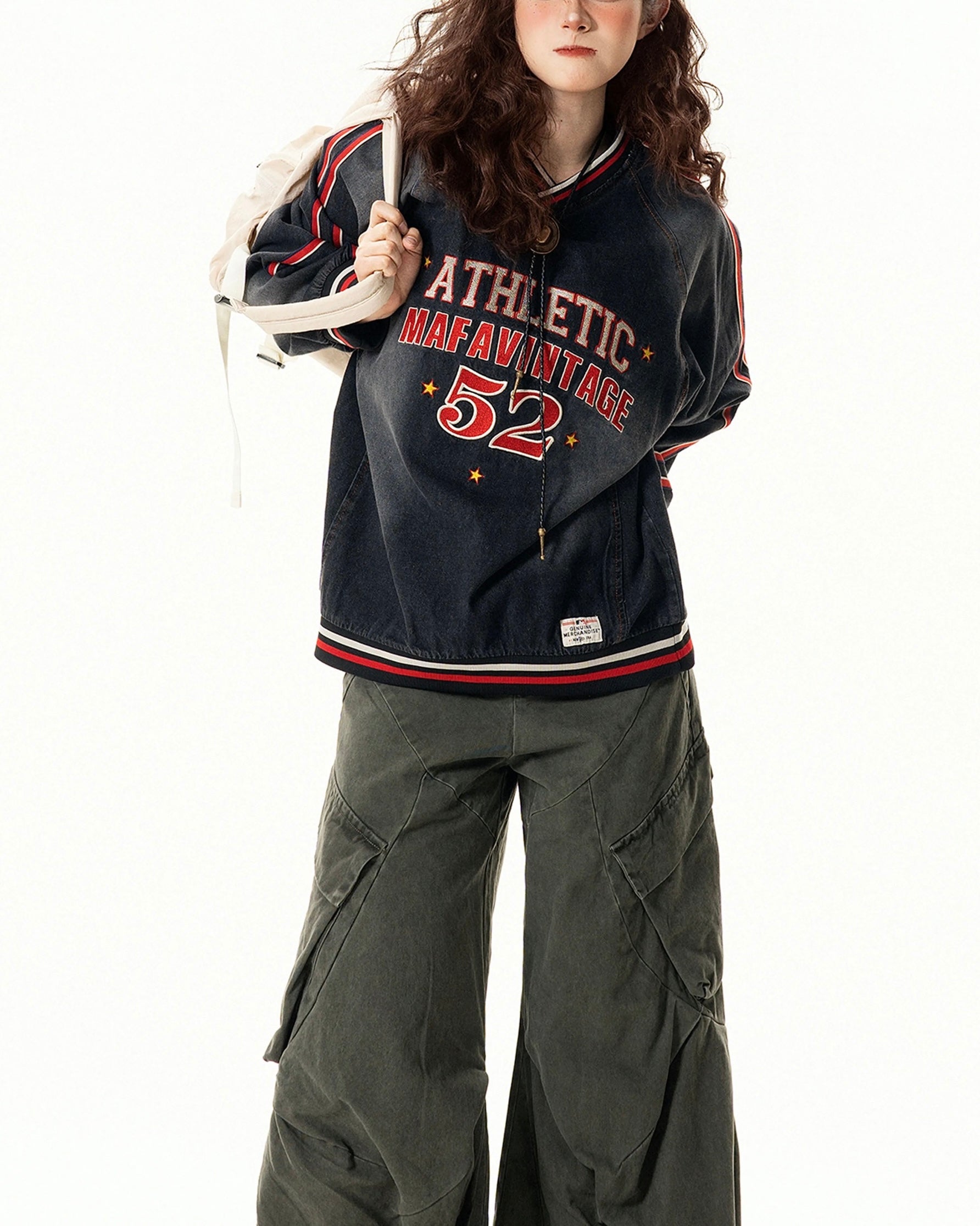 Vintage washed embroidered denim sweatshirt