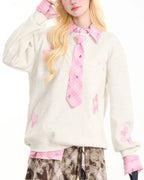 Appliqué patchwork faux two-piece sweatshirt