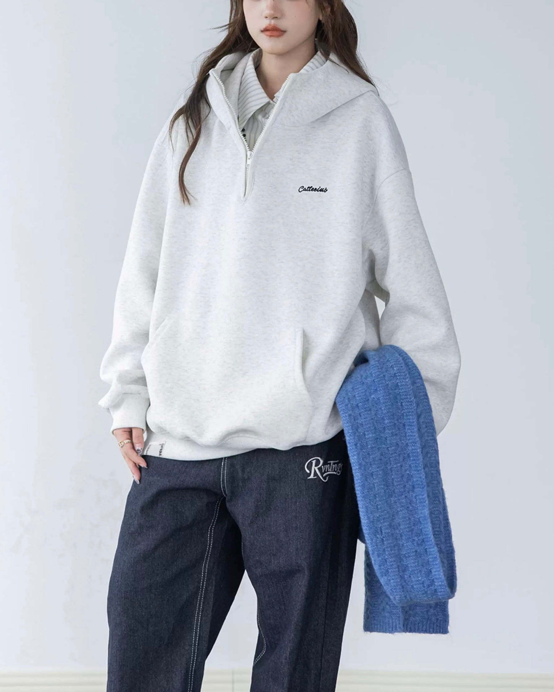 vintage stand collar hooded jacket