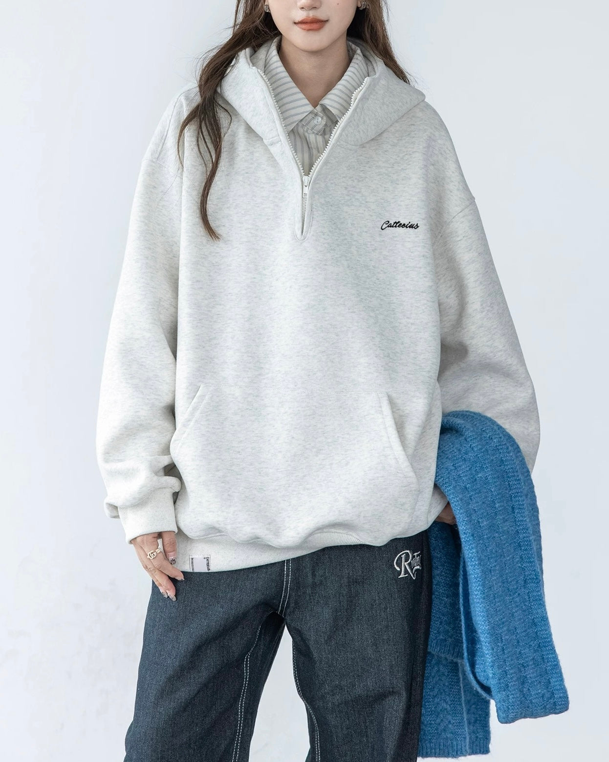 vintage stand collar hooded jacket
