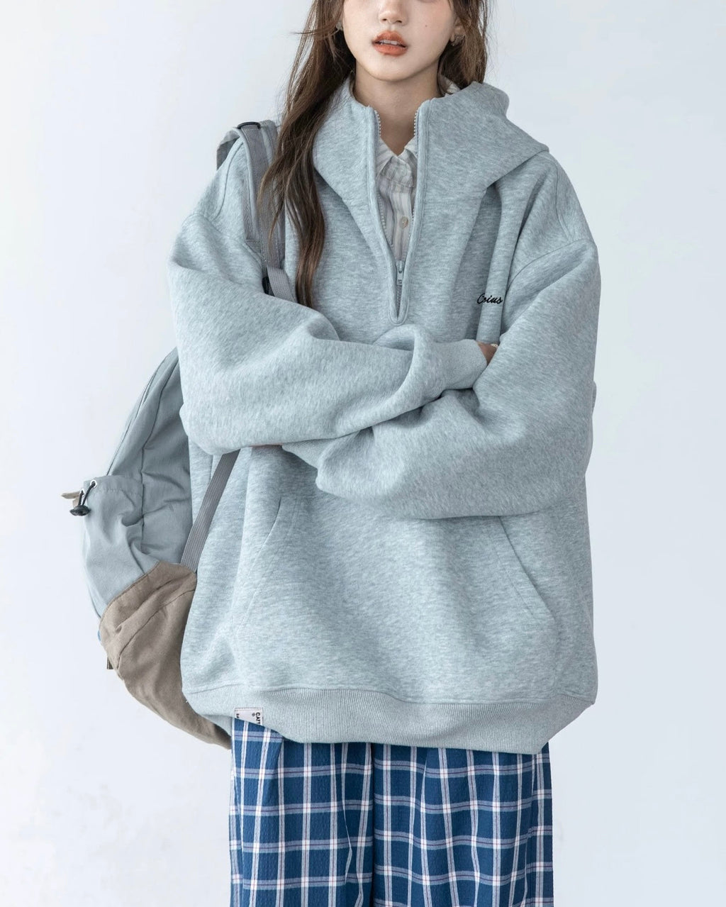 vintage stand collar hooded jacket