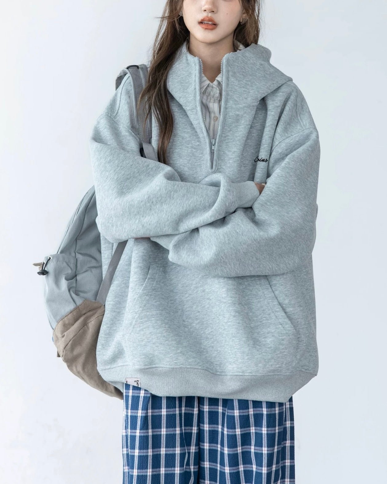 vintage stand collar hooded jacket