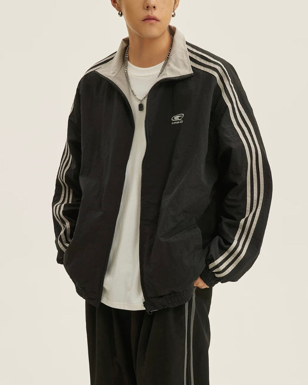 Retro reversible three stripes contrasting color jacket