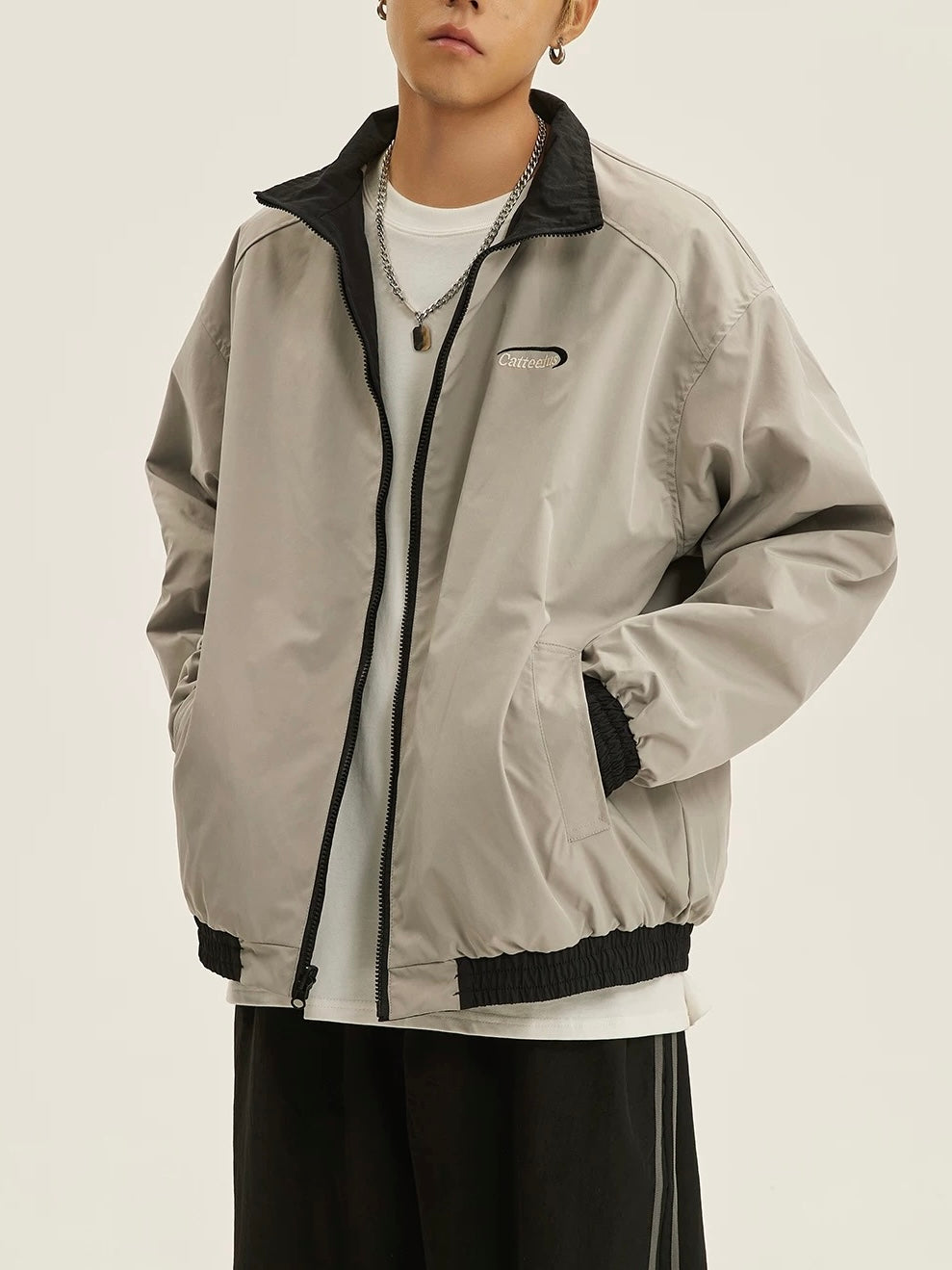 Retro reversible three stripes contrasting color jacket