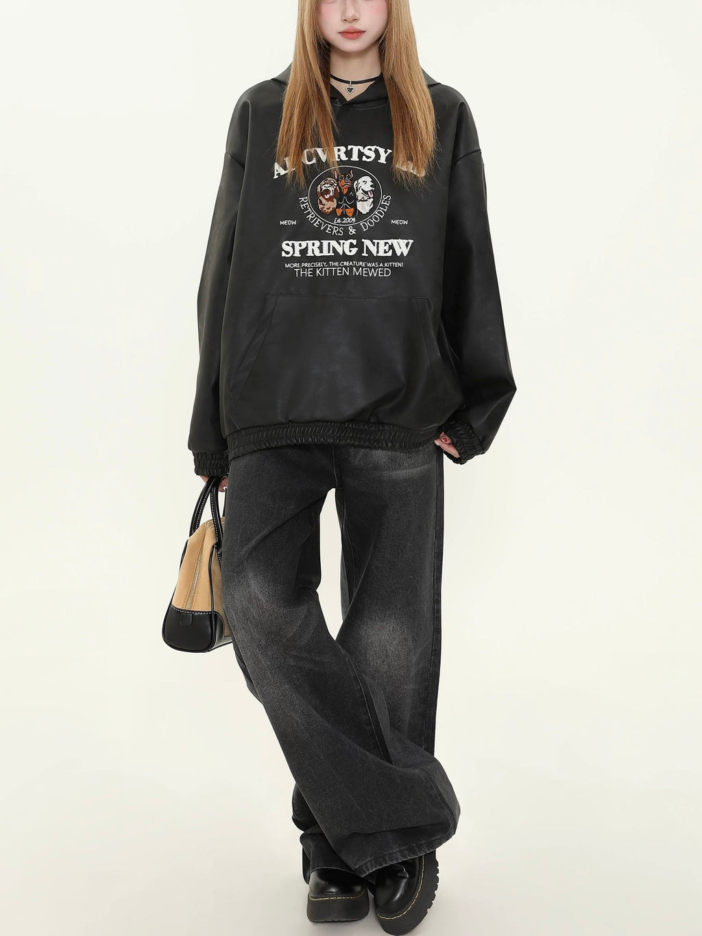 Fun puppy patent leather sweatshirt