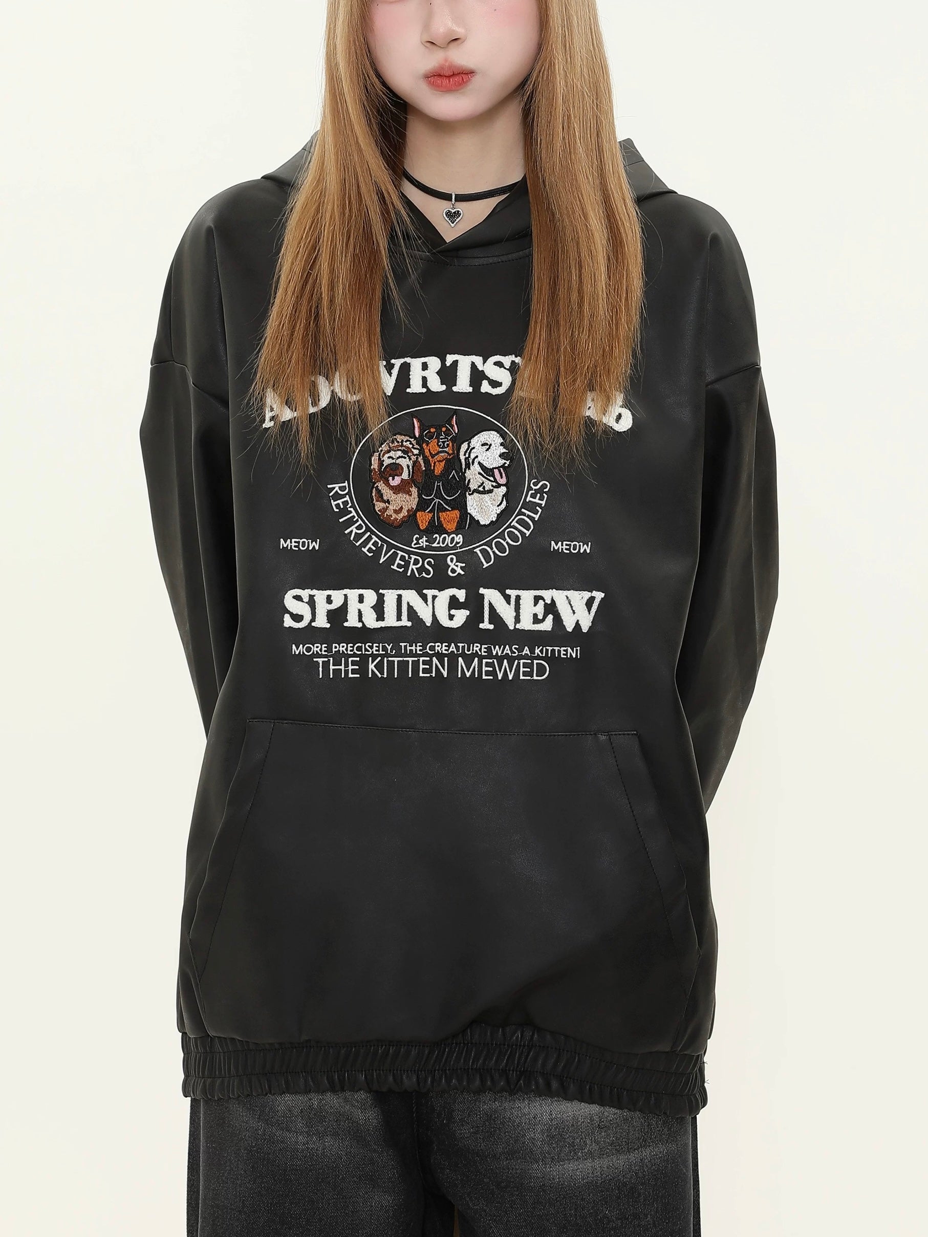 Fun puppy patent leather sweatshirt