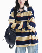 Striped contrast lapel sweatshirt