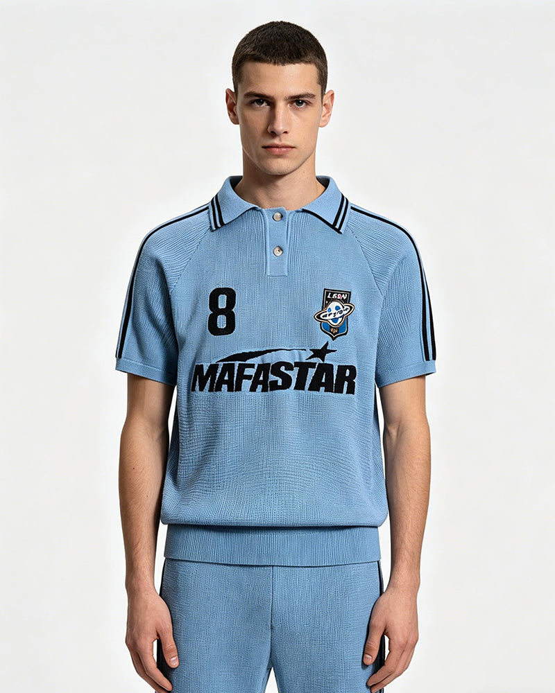 Embroidered collared short-sleeved shirt