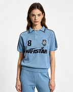 Embroidered collared short-sleeved shirt