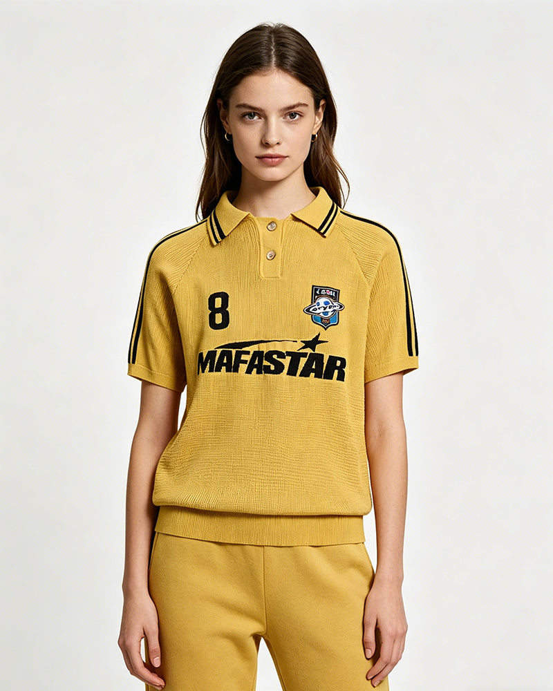 Embroidered collared short-sleeved shirt