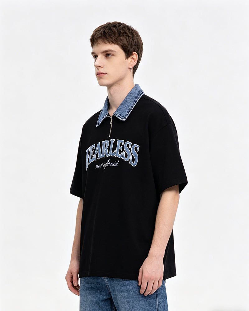 American retro lapel zipper short sleeves