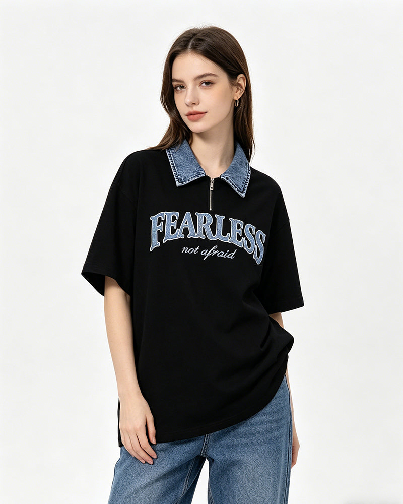 American retro lapel zipper short sleeves