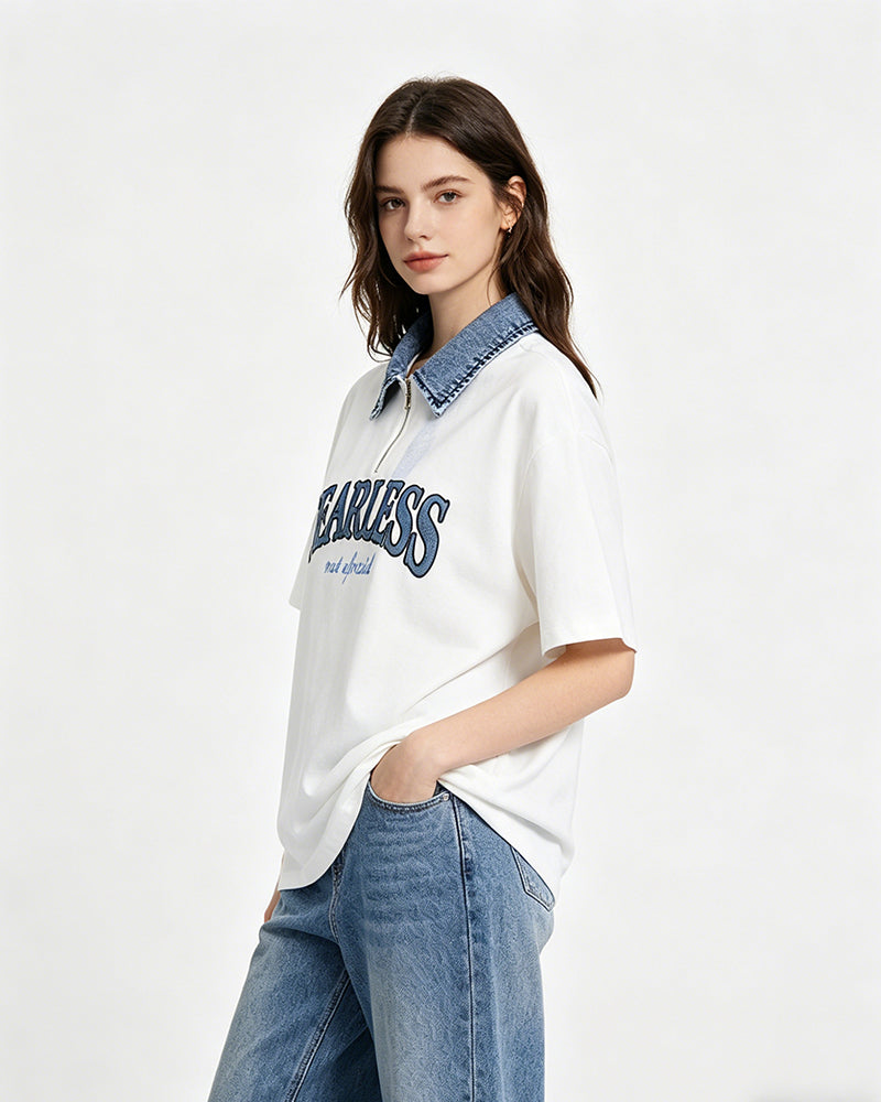 American retro lapel zipper short sleeves