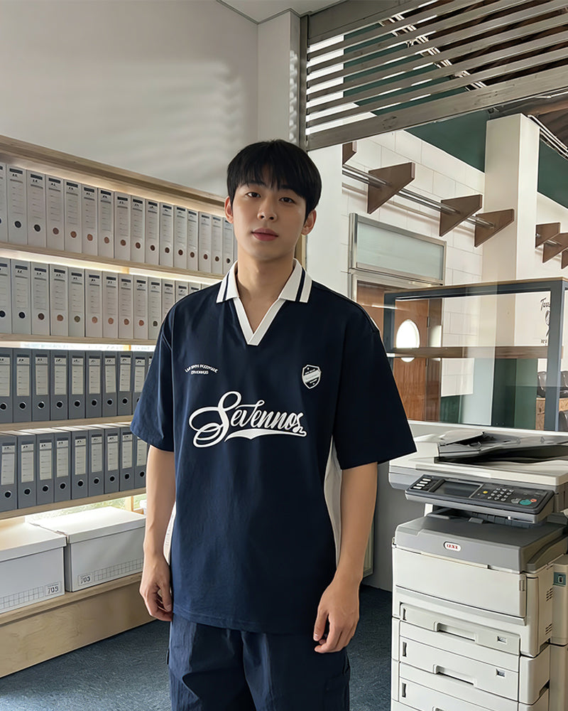 Contrast color stitching polo short sleeves