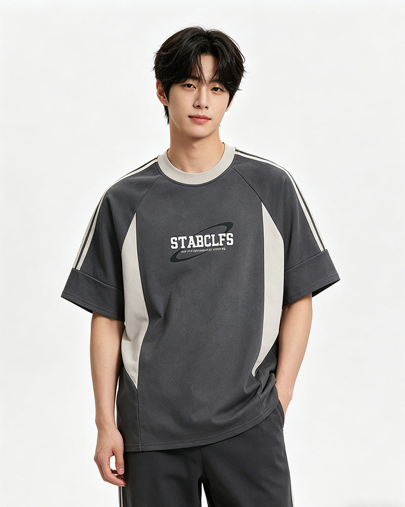 American retro patchwork contrasting short sleeves
