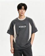 American retro patchwork contrasting short sleeves