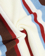 Embroidered striped color-blocked short-sleeved shirt