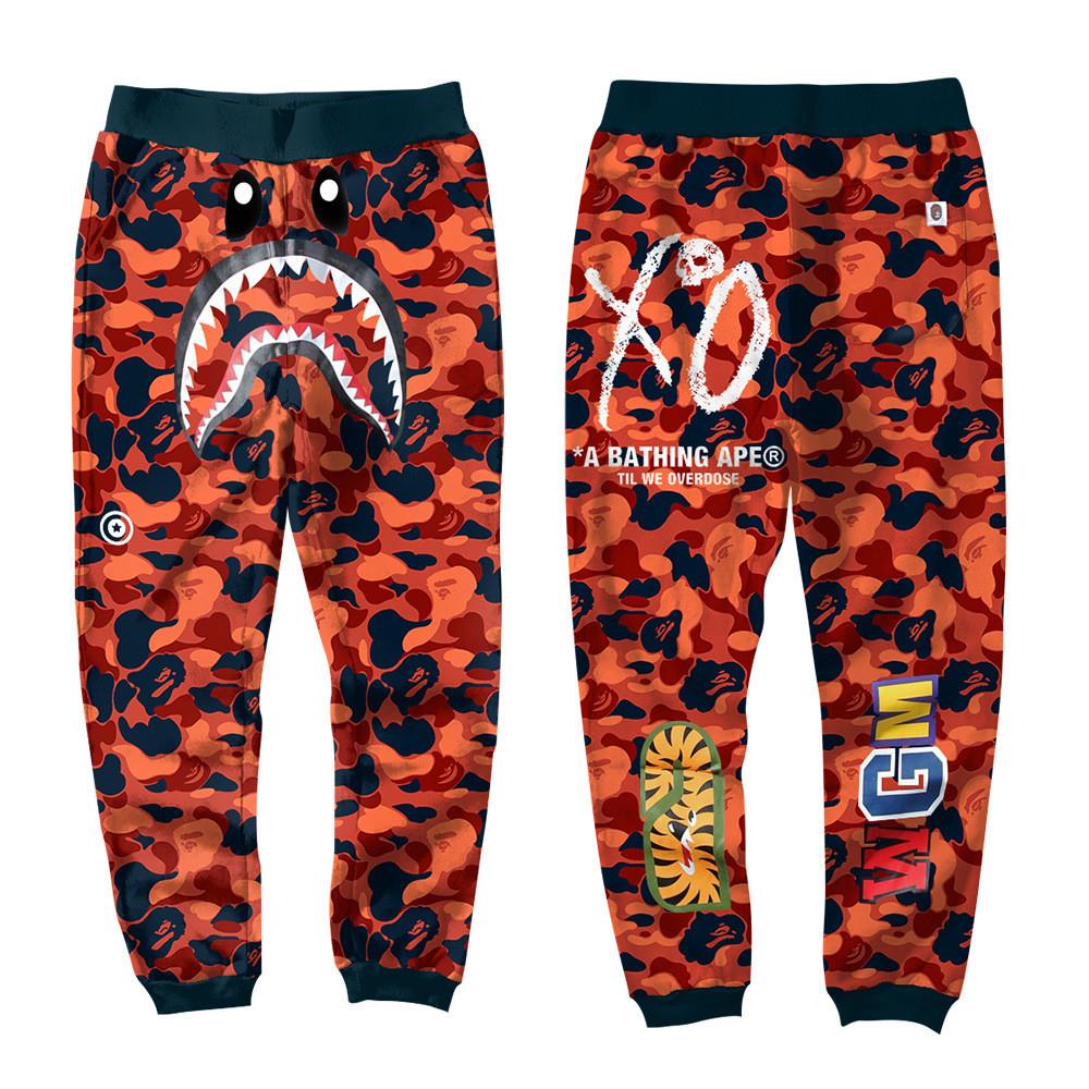 BAPE Orange Camo Shark Sweatpants – Graphic Streetwear Joggers