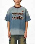 Washed denim short sleeves