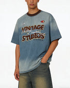 Washed denim short sleeves