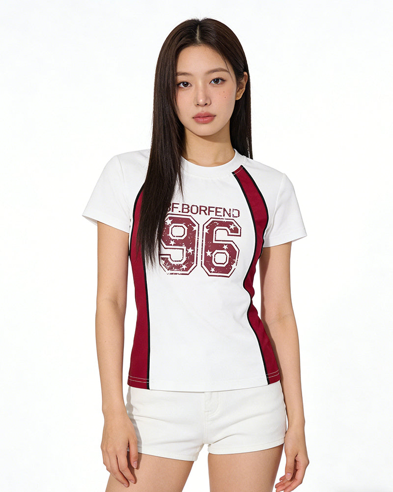 Contrast color stitching short sleeves