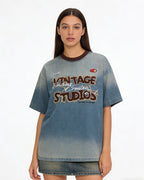 Washed denim short sleeves