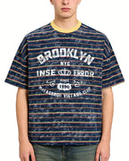Distressed striped short-sleeved shirt
