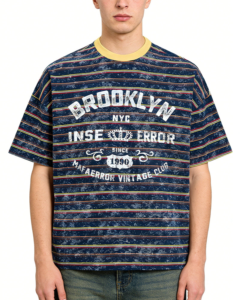 Distressed striped short-sleeved shirt