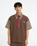 Faux two-piece spliced short-sleeved shirt