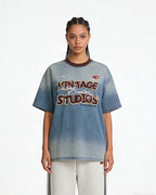 Washed denim short sleeves