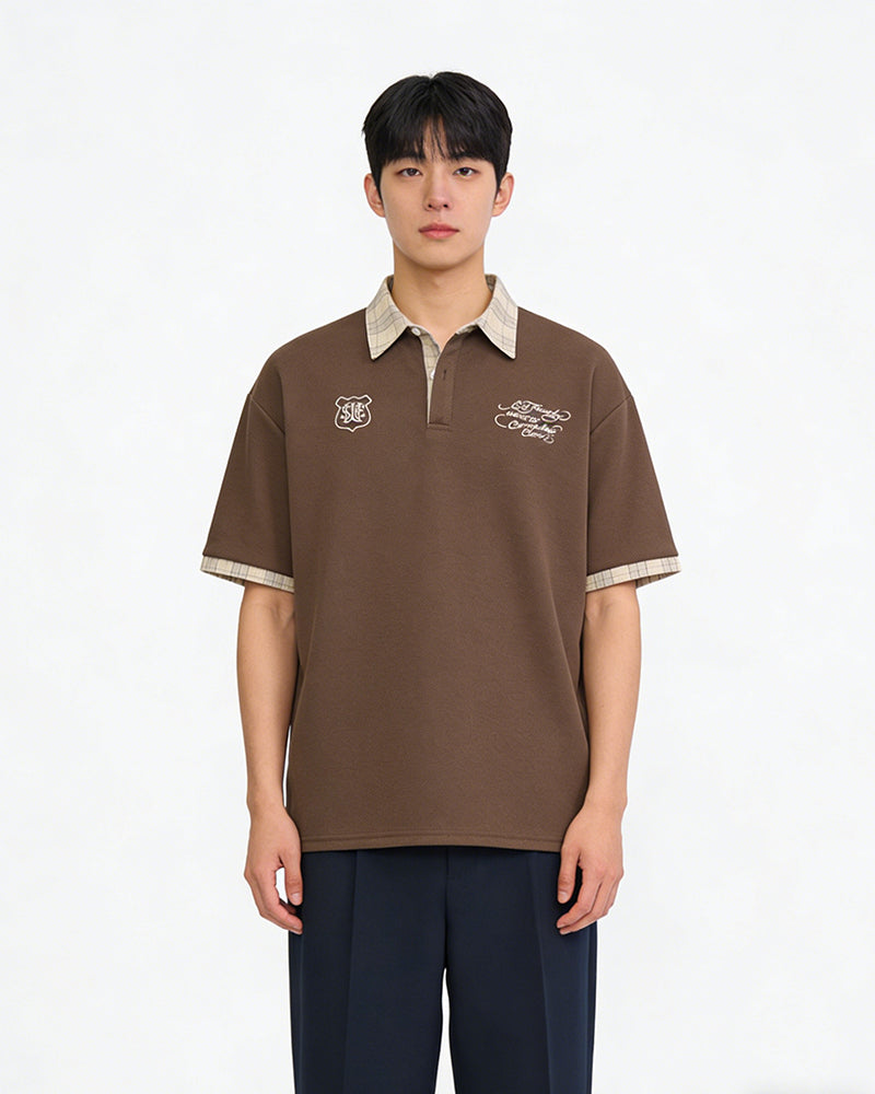 Retro plaid patchwork short-sleeved shirt