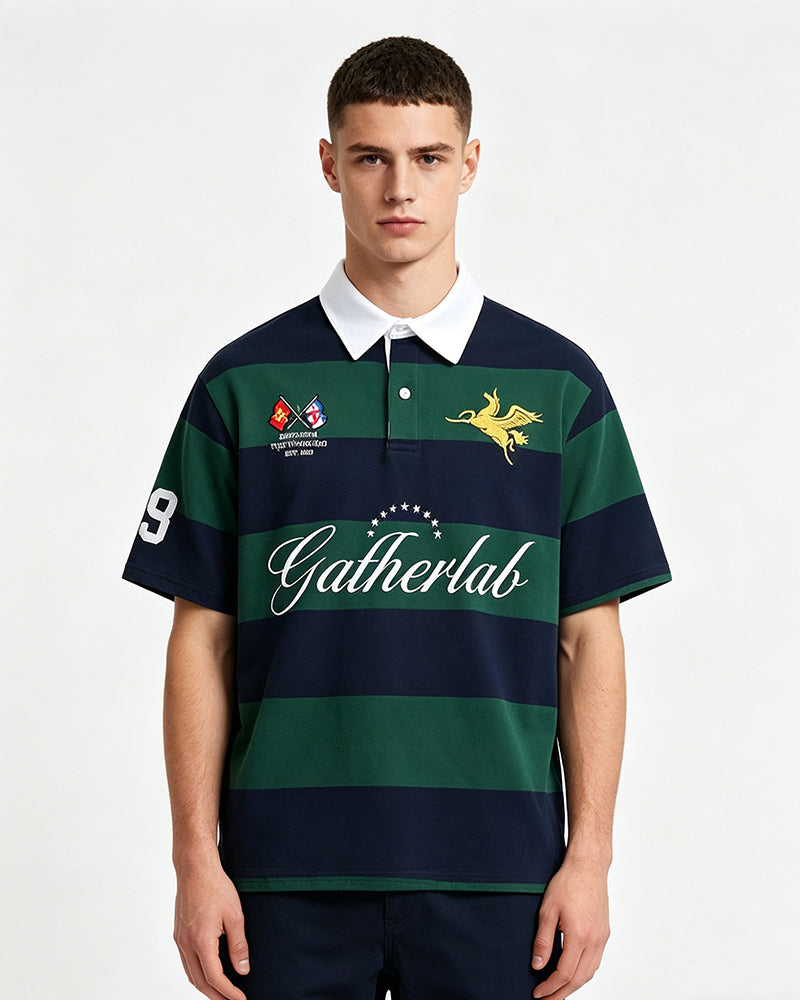 Embroidered Stripe Polo Shirt