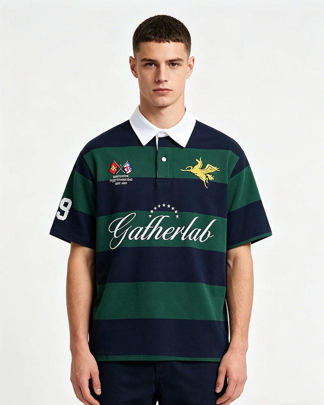 Embroidered Stripe Polo Shirt Hover Image