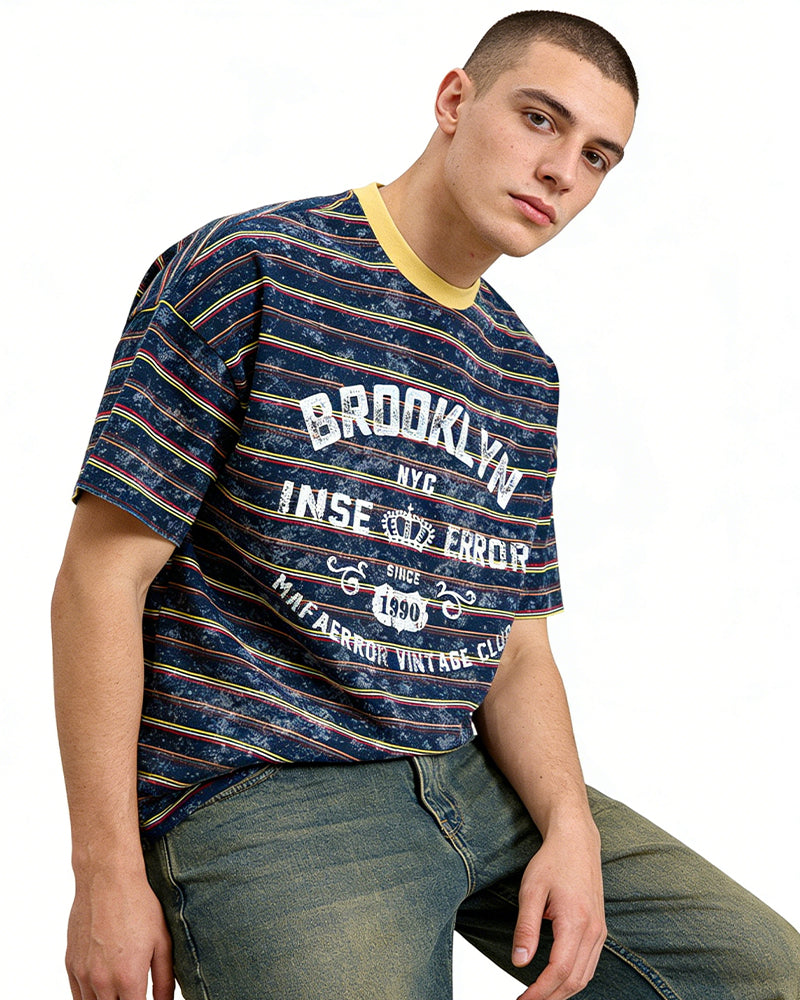 Distressed striped short-sleeved shirt