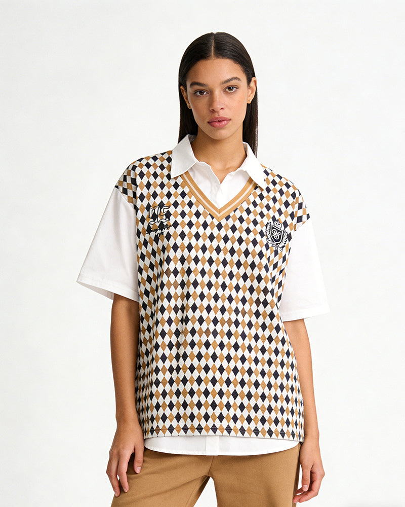 Faux Two-Piece Tie Short Sleeve