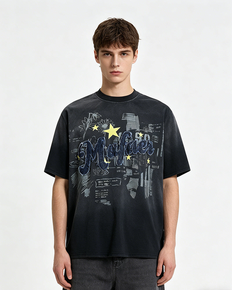 Casual Embroidered Sports Short-Sleeve