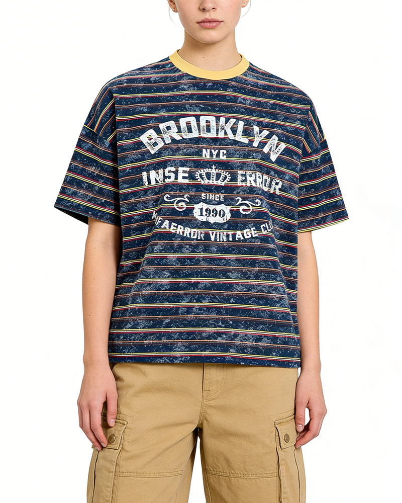 Distressed striped short-sleeved shirt